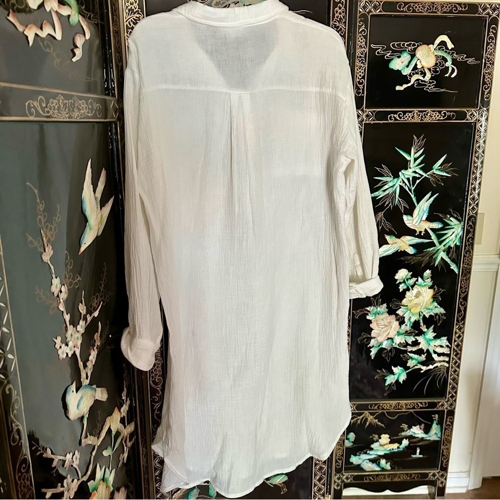 Women’s White Lightweight Cotton Gauzy P Cill Oversized Tunic Dress Small - Picture 2 of 3